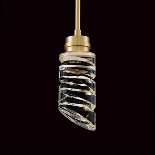 MOTINI 1-Light Cylinder Crystal Pendant Light in Gold Brushed Brass Finish