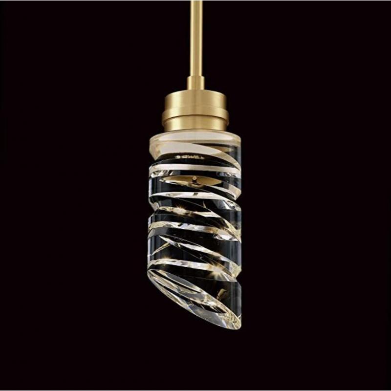 MOTINI 1-Light Cylinder Crystal Pendant Light in Gold Brushed Brass Finish