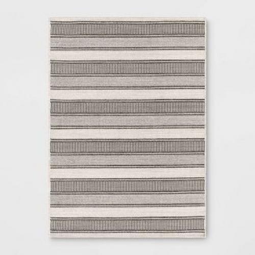 30 x 50 Thin Stripe Outdoor Rug Outdoor Rug Charcoal/Ivory - Threshold