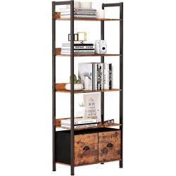 Furologee 5 Tier Bookshelf With 2 Drawers