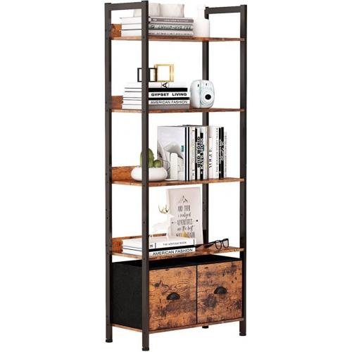 Furologee 5 Tier Bookshelf With 2 Drawers
