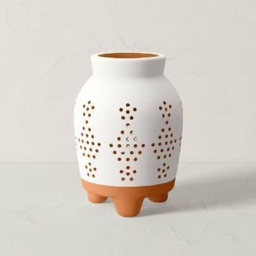 Terracotta Outdoor Lantern Candle Holder White/Terracott