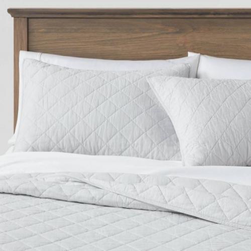 Full/Queen Diamond Stitch Cotton Linen Quilt Light Grey