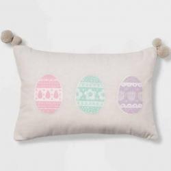 Spritz Embroidered Easter Egg Throw Pillow Home Decor 12 X 18 Natural / Pastel