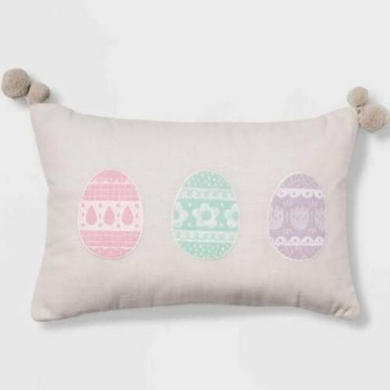 Spritz Embroidered Easter Egg Throw Pillow Home Decor 12 X 18 Natural / Pastel