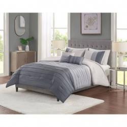 5pc Full/Queen Boston Pleated Colorblock Comforter Bedding Set - Gray (Please be advised that sets may be missing pieces or otherwise incomplete.)