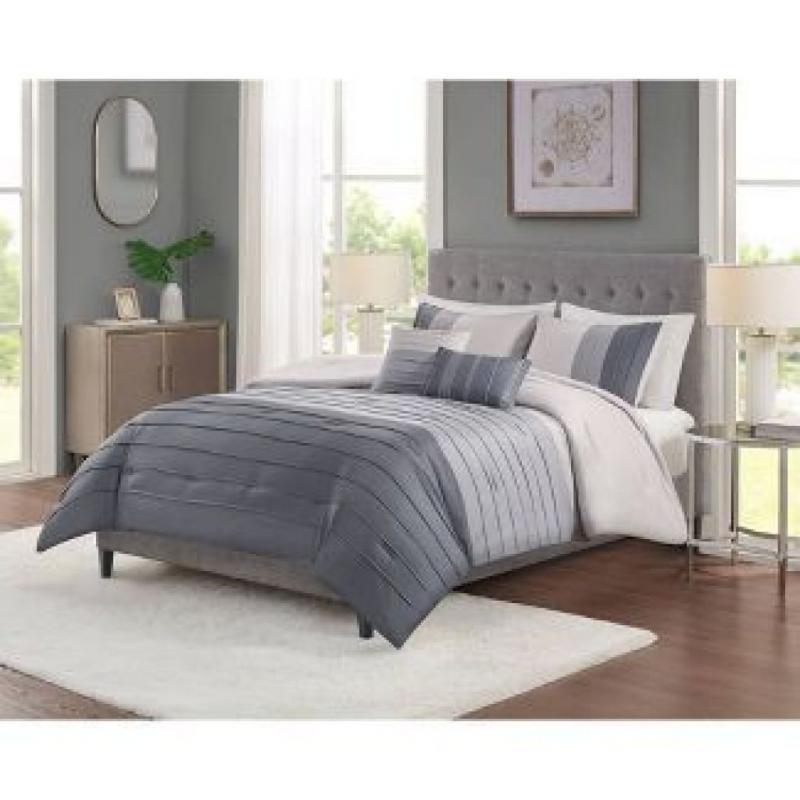 5pc Full/Queen Boston Pleated Colorblock Comforter Bedding Set - Gray (Please be advised that sets may be missing pieces or otherwise incomplete.)
