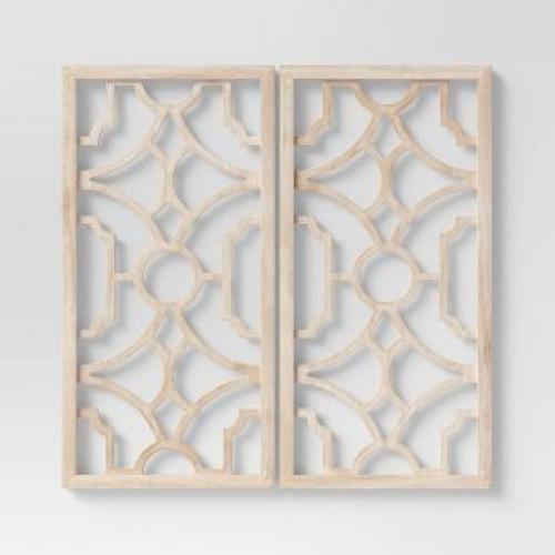 Set of 2 Wood Lattice Wall Hanging Brown - Threshold