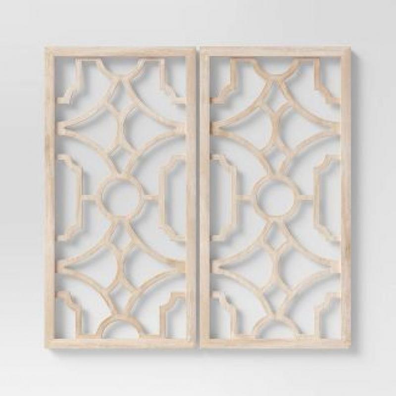 Set of 2 Wood Lattice Wall Hanging Brown - Threshold