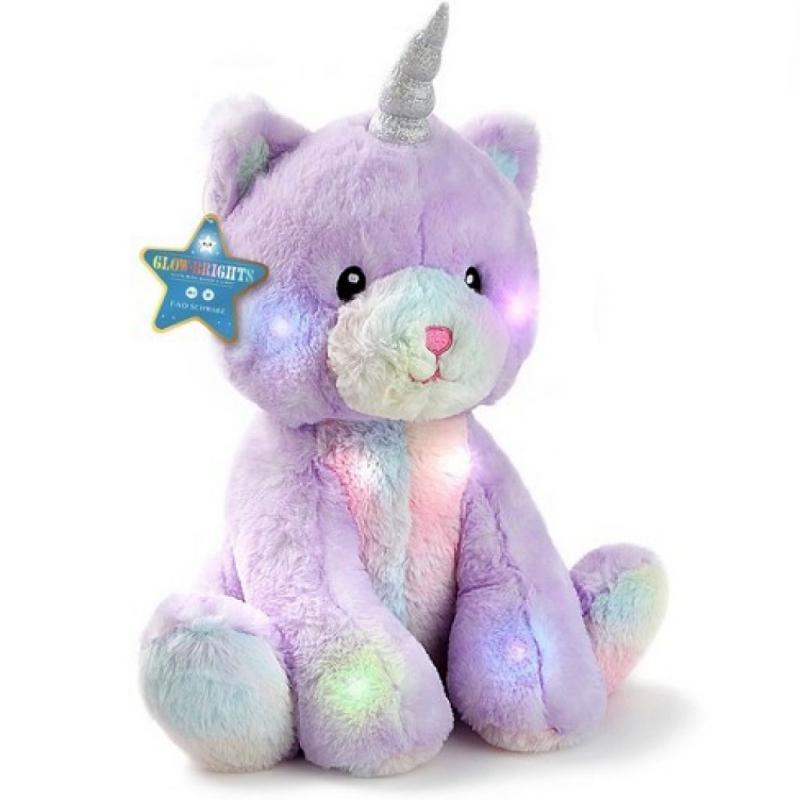 FAO Schwarz Glow Brights Toy Plush LED with Sound Kittycorn 15 Stuffed Animal