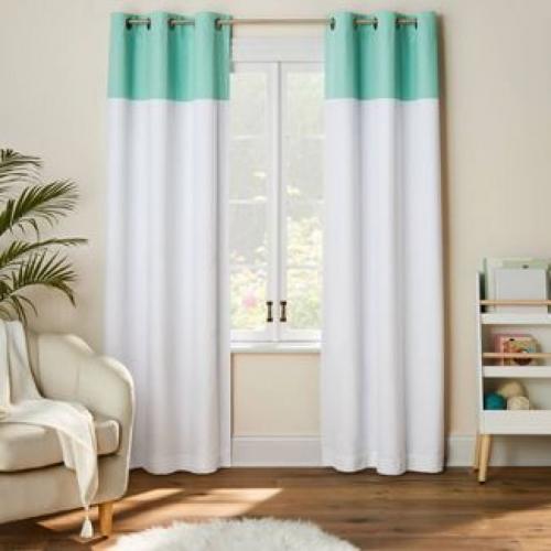 Pillowfort 99.9% Blackout Curtain White and Partially Mint Green