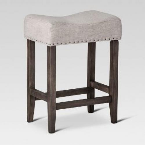 24 Rumford Saddle Counter Height Barstool with Wood Linen Gray