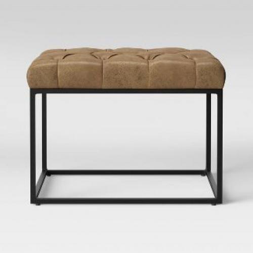 Trubeck Tufted Metal Base Ottoman Faux Leather Brown