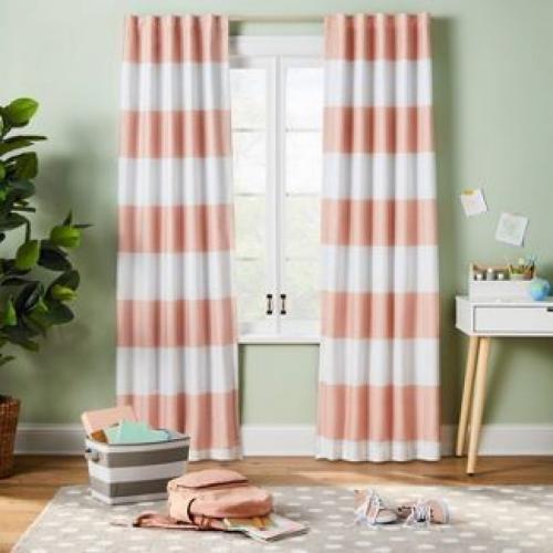 Pillowfort 99.9% Blackout Curtain White and Partially Pink