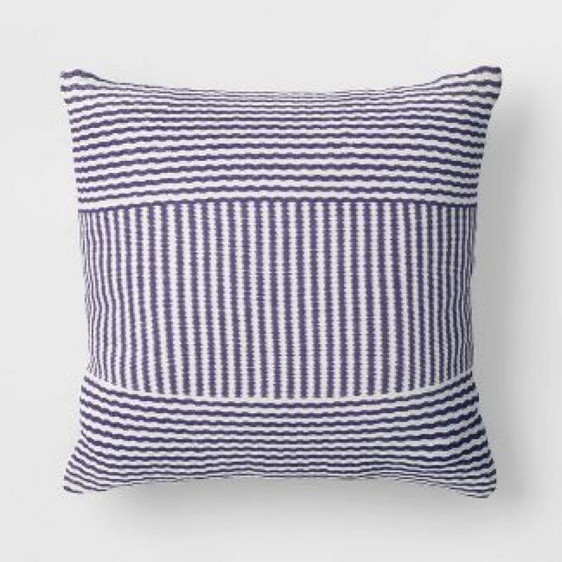 Woven Oversized Outdoor Throw Pillow Woven Mixed Stripe Blue