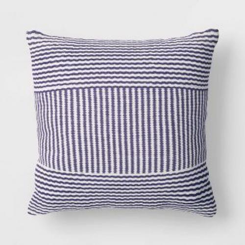 Woven Oversized Outdoor Throw Pillow Woven Mixed Stripe Blue