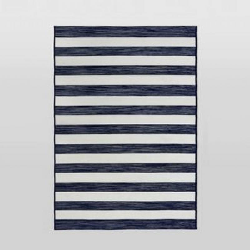 6'x9' Outdoor Rug Worn Stripe Navy
