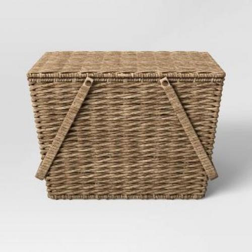 Rectangular Tapered Manmade Rattan Outdoor Picnic Basket with Hinged Top 9 x 14 - Threshold designed with Studio McGee