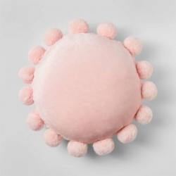 Round Plush Pillow with Pom-Poms Pink - Pillowfort