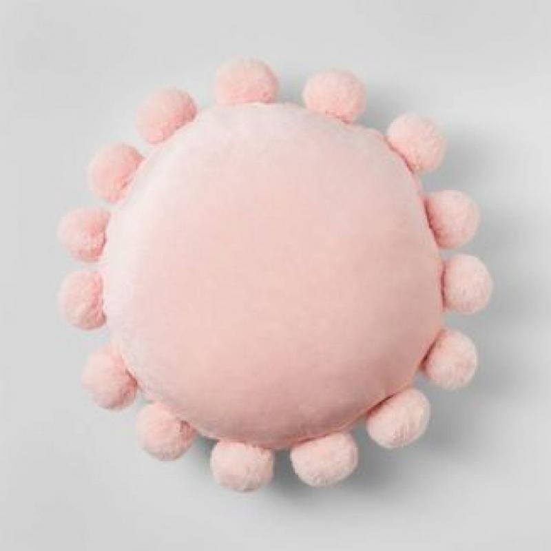 Round Plush Pillow with Pom-Poms Pink - Pillowfort