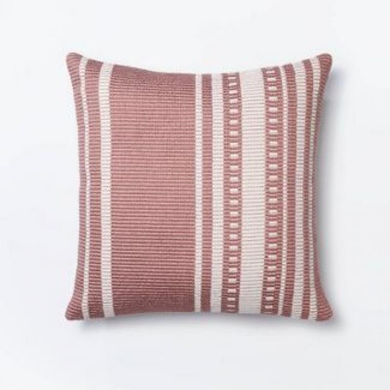 Woven Asymmetrical Striped Square Throw Pillow Mauve/Cream - Threshold™