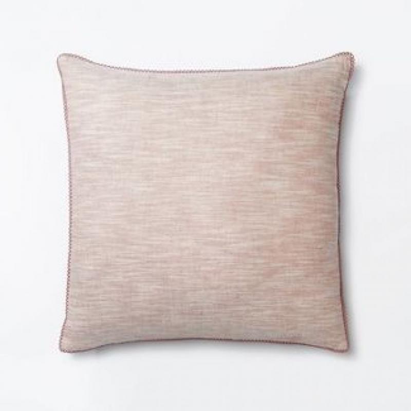 Oversized Chambray Square Throw Pillow with Lace Trim Mauve