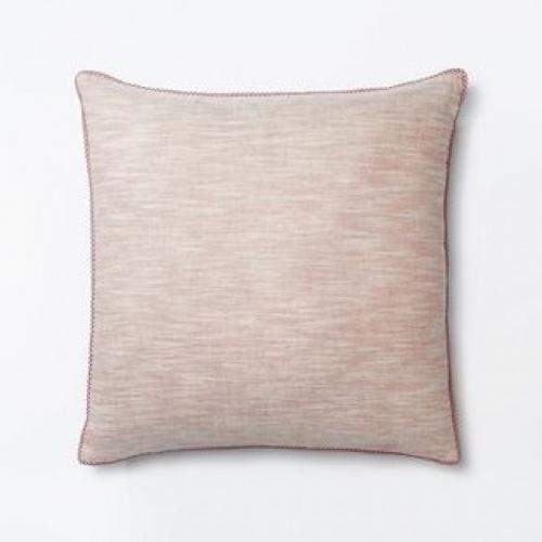 Oversized Chambray Square Throw Pillow with Lace Trim Mauve