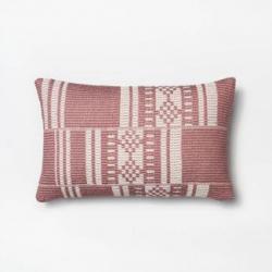 Woven Pieced Pattern Lumbar Throw Pillow Mauve/Cream