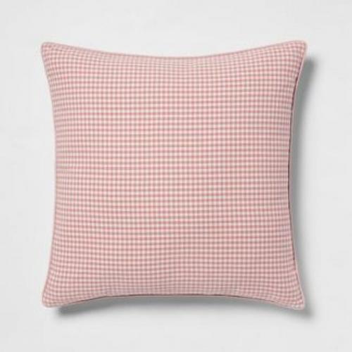Oversized Woven Gingham Square Throw Pillow Rose/Cream - Threshold