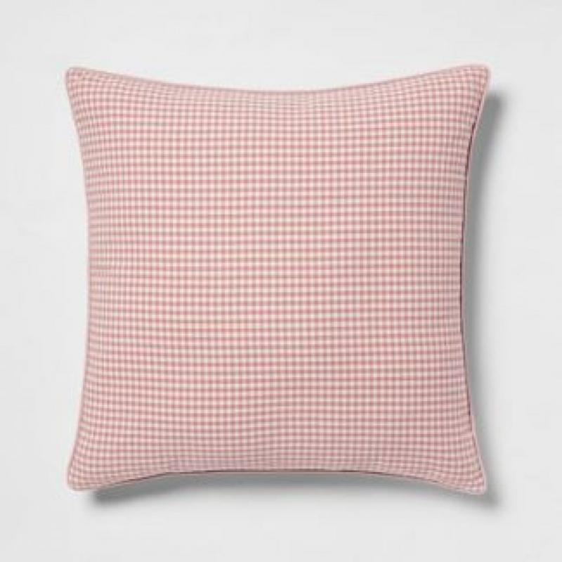 Oversized Woven Gingham Square Throw Pillow Rose/Cream - Threshold