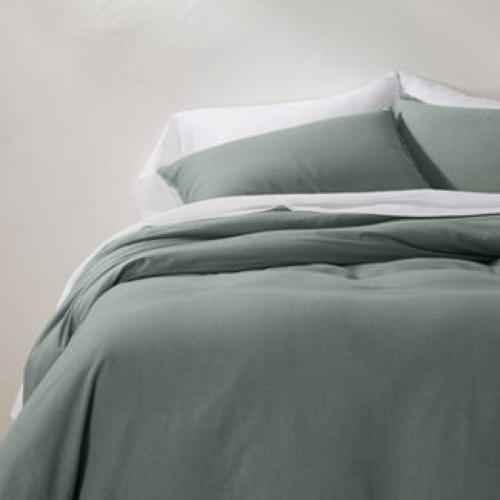 Heavyweight Linen Blend Duvet Cover & Pillow Sham Set Sage Green