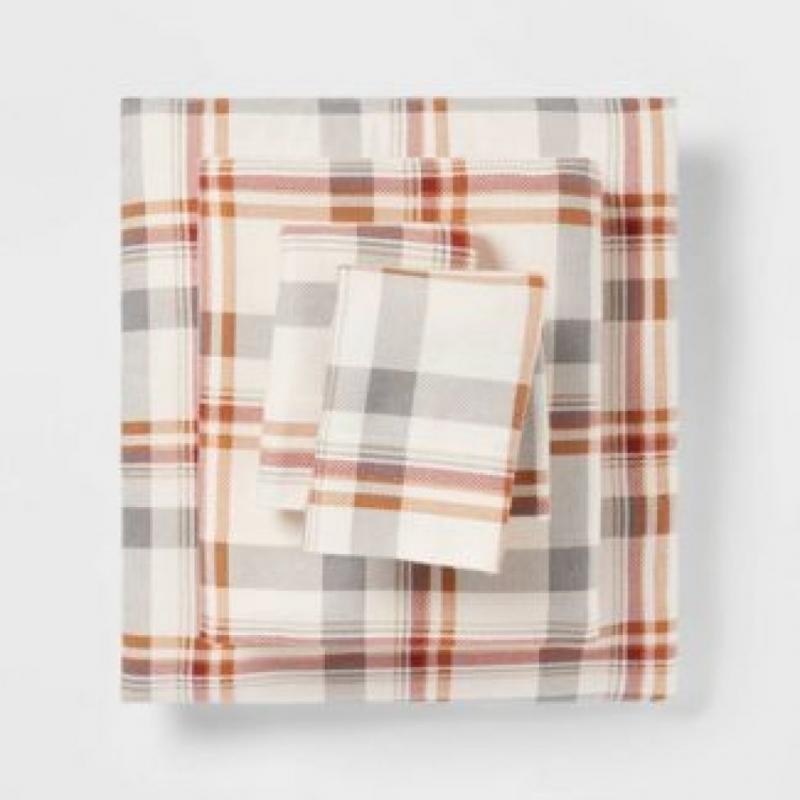 Queen Fall Flannel Patterned Sheet Set Plaid - Threshold (Please be advised that sets may be missing pieces or otherwise incomplete.)