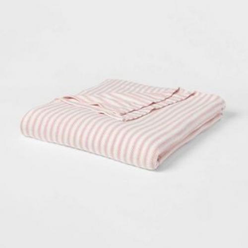 King Pinstripe 100% Cotton Bed Blanket Rose Pink - Threshold