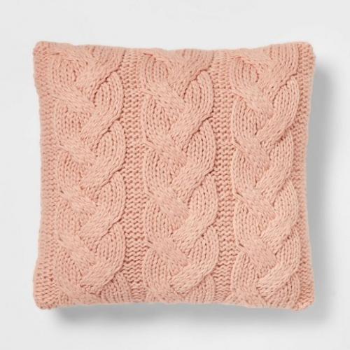 Oversized Chunky Cable Knit Square Throw Pillow Blush - Threshold
