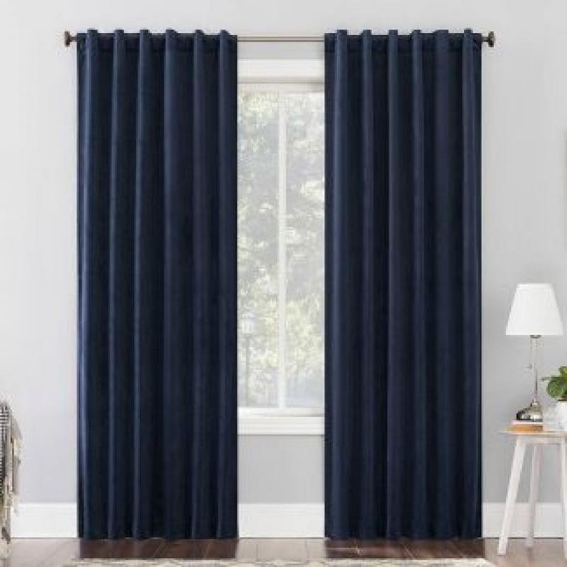 96x50 Amherst Velvet Noise Reducing Thermal Back Tab Extreme 100% Blackout Curtain Panel Dark Blue - Sun Zero