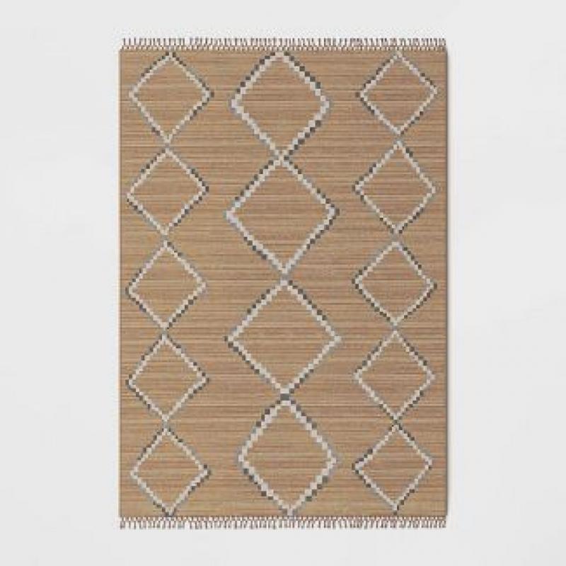 7' x 10' Soft Moroccan Tapestry Double Knot Fringe Outdoor Rug Neutral