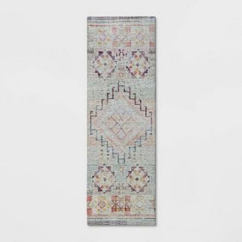 2'4 x 7' Runner Bromelia Distressed Geo Persian Rug Blush - Opalhouse™