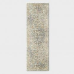 2'4x7' Runner Ledges Digital Floral Print Distressed Persian Style Rug Green - Threshold designed with Studio McGee