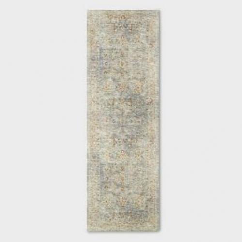 2'4x7' Runner Ledges Digital Floral Print Distressed Persian Style Rug Green - Threshold designed with Studio McGee