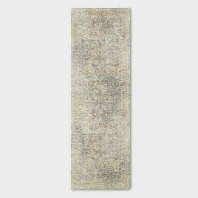 2'4x7' Runner Ledges Digital Floral Print Distressed Persian Style Rug Green - Threshold designed with Studio McGee