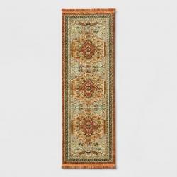 2'4x7' Runner Floral Woven Accent Rug Green/Red - Threshold