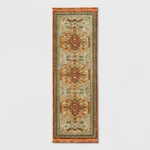 2'4x7' Runner Floral Woven Accent Rug Green/Red - Threshold