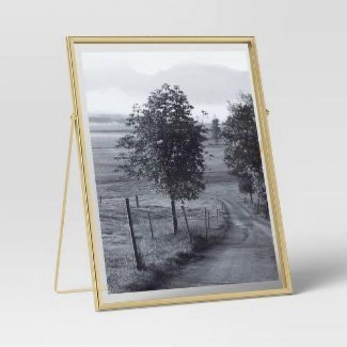 9.625 x 11.25 Float to 8 x 10 Linear Metal Easel Single Image Frame Brass