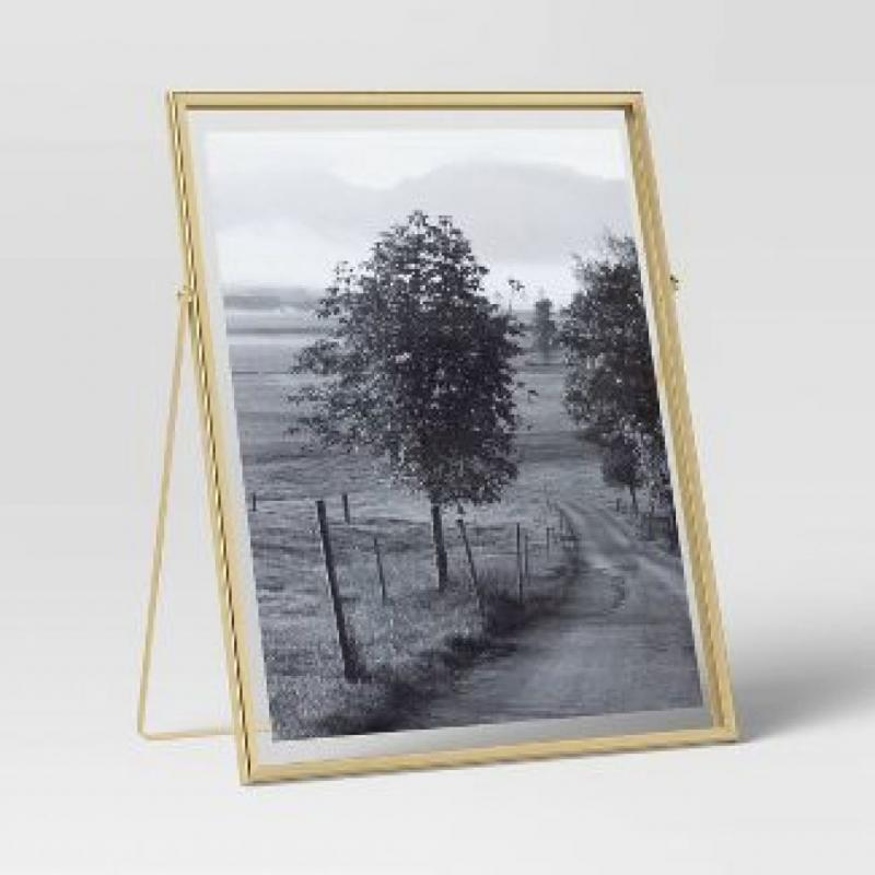 9.625 x 11.25 Float to 8 x 10 Linear Metal Easel Single Image Frame Brass