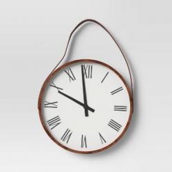 16 Wall Clock with Leather Strap Brown
