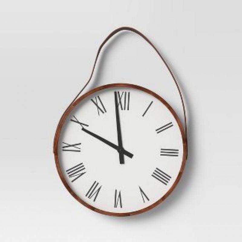 16 Wall Clock with Leather Strap Brown