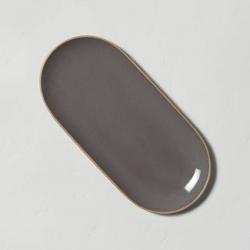 Small Stoneware Exposed Rim Oblong Serve Tray Gray
