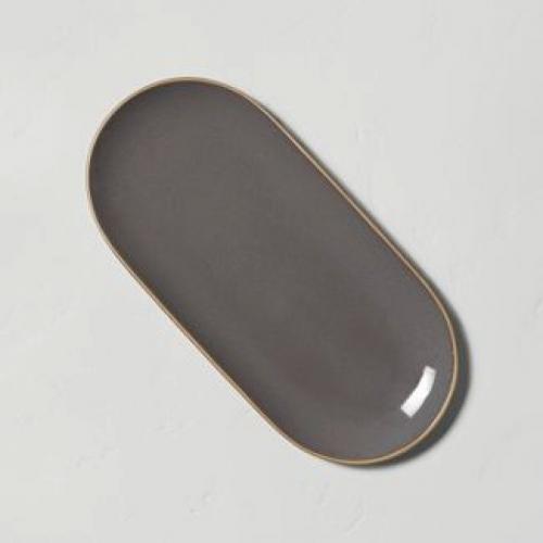Small Stoneware Exposed Rim Oblong Serve Tray Gray