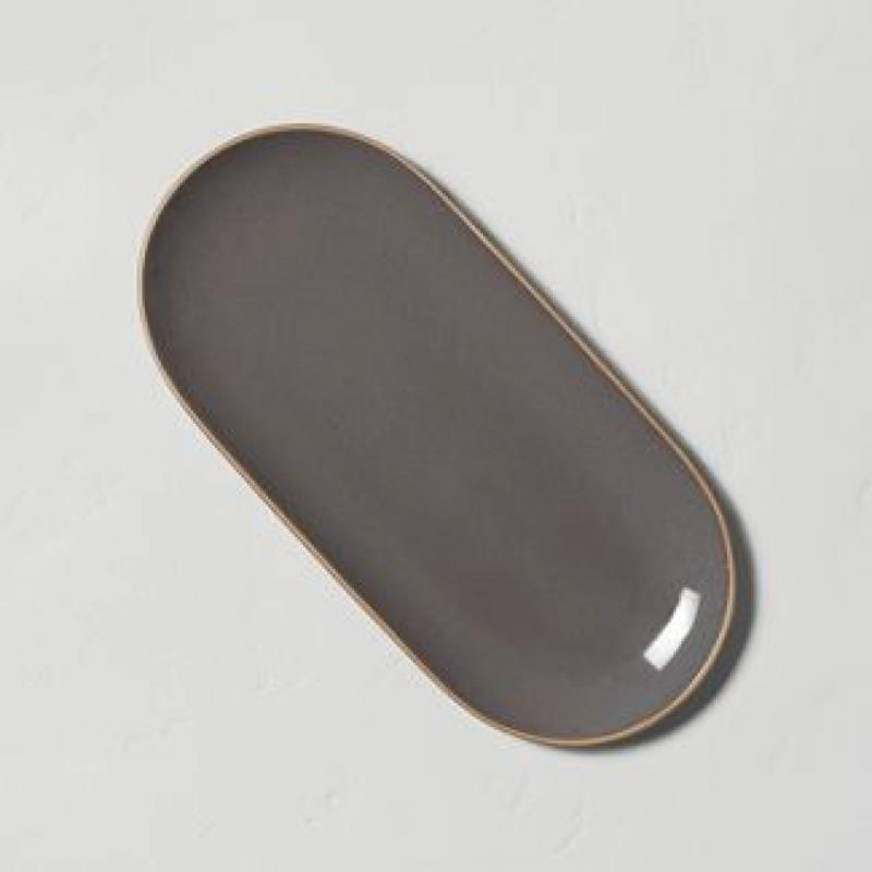 Small Stoneware Exposed Rim Oblong Serve Tray Gray
