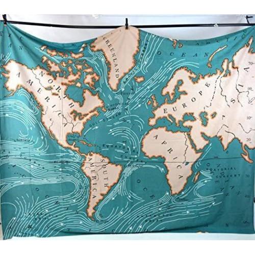 Pheolyh Teal Ocean World Map Tapestry Textile Art